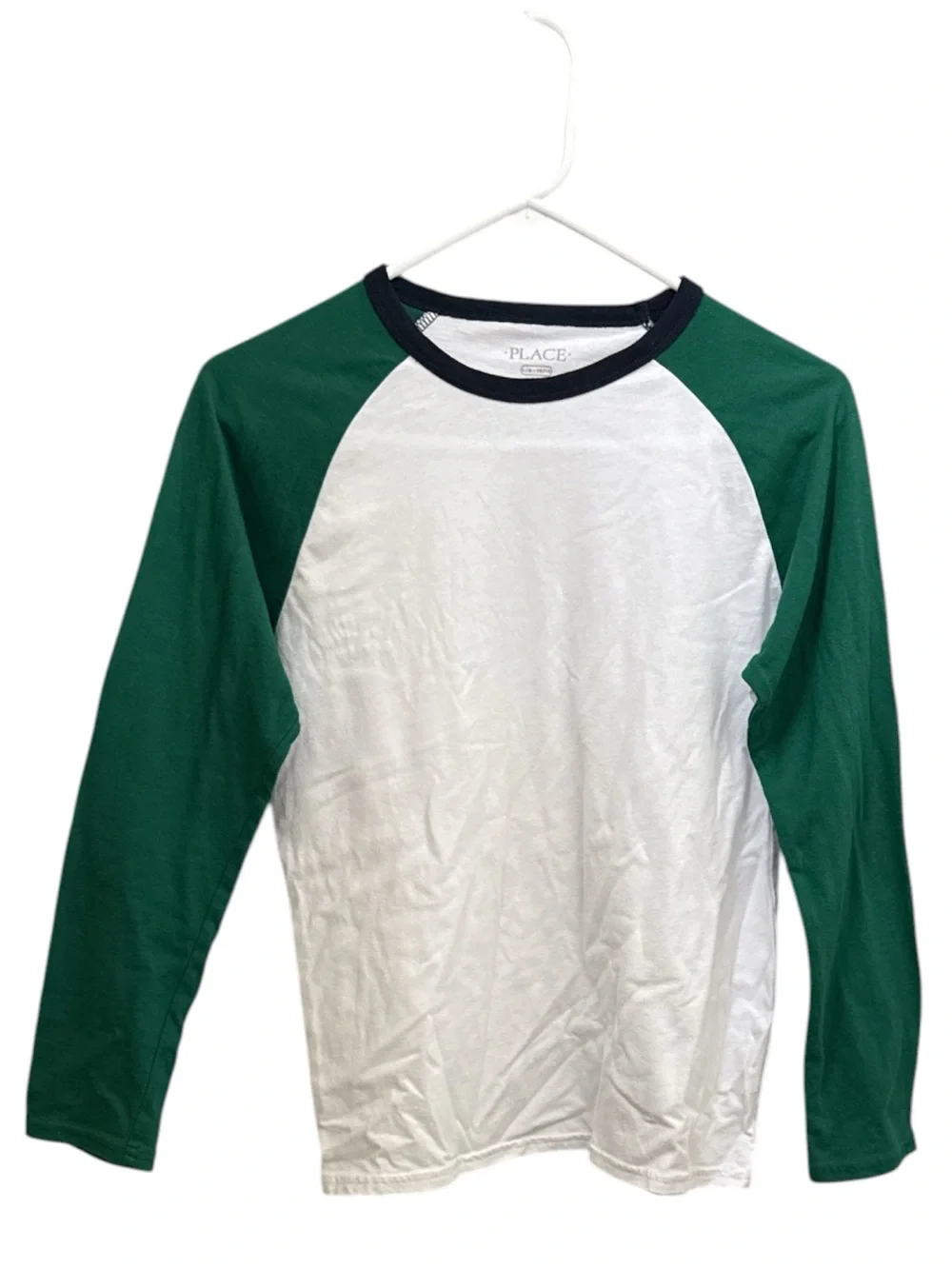 The Children’s Place Boys Raglan Long Sleeve Tee Green White Size Large